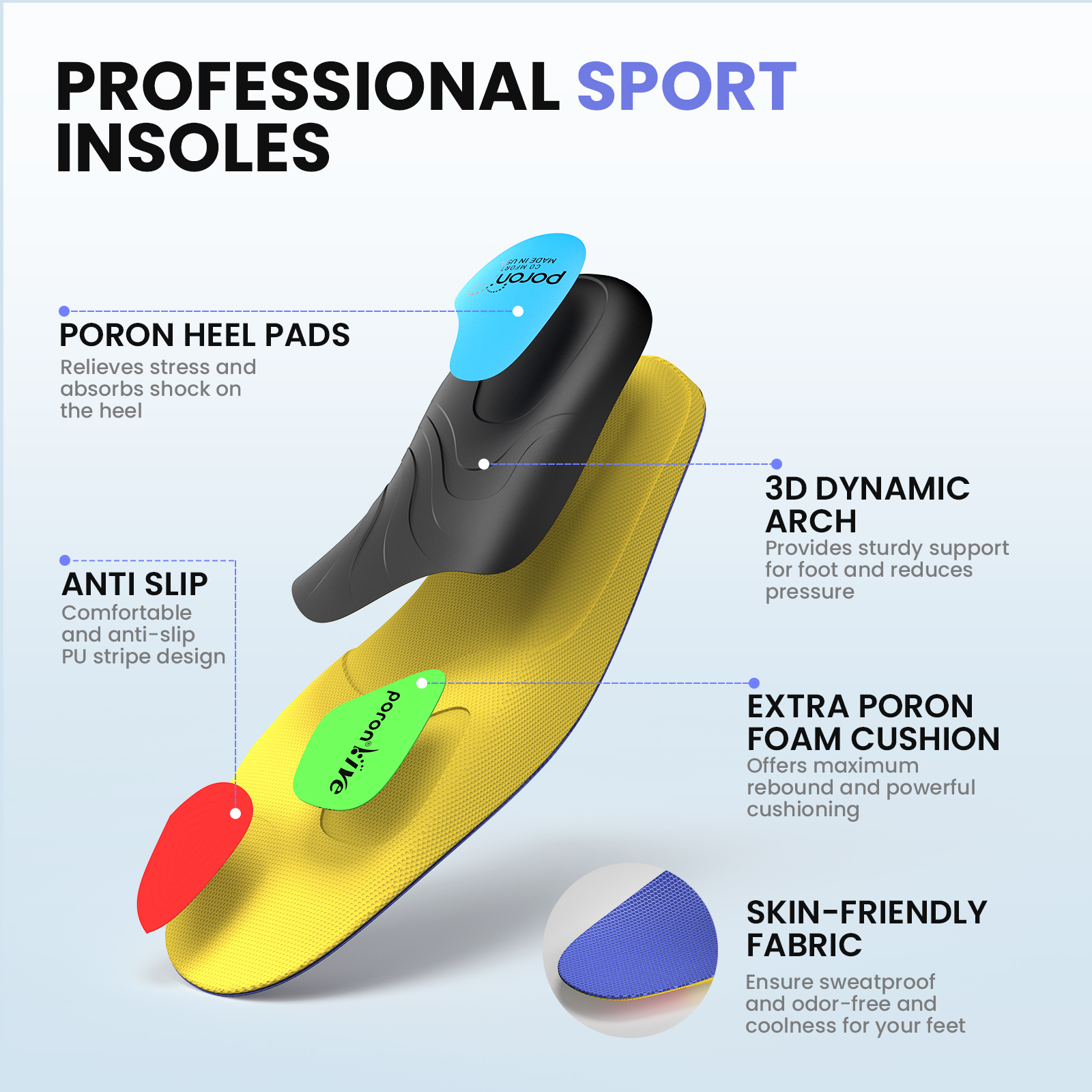 Plantillas deportivas ortopédicas de primera para pies, almohadilla de Gel PU con absorción de impacto, transpirable, soporte para arco deportivo, plantilla para el cuidado del dolor