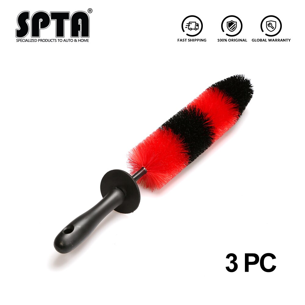 SPTA 18" Wheel Brush Flexible Rim Cleaner Rocket Shape Red and Black Car Cleaning Products Wash Tools for Auto Wheel Cleaning: 3 Pcs Long Brush
