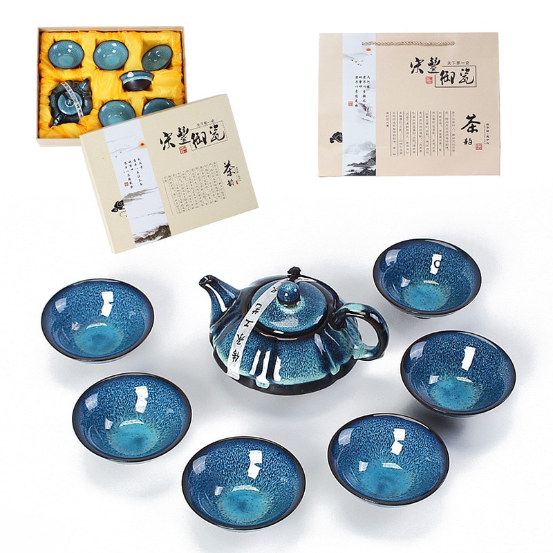 7 Stks/set China Kung Fu Thee Set Jingdezhen Keramische Thee Set Chinese Thee Cup Porcelein Thee Kopjes 1 Theepot + 6 Cups Goede