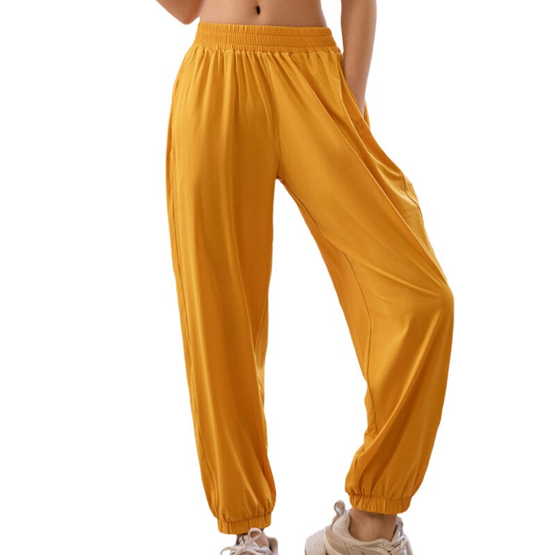 Pantalones deportivos para mujer, Pantalón elástico de cintura media, Color sólido, holgado hasta el tobillo, con bolsillos, 5 colores