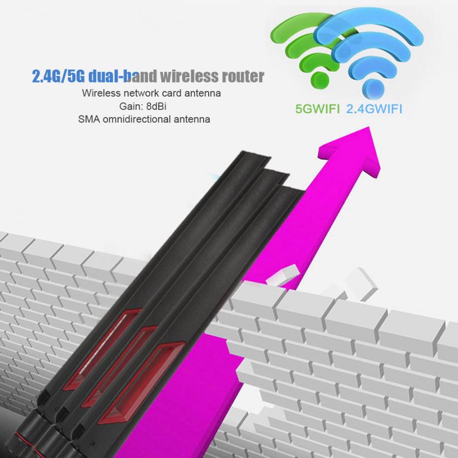 3pz 2.4G/5.8G doppio gruppo musicale SMA 8DBi Ad contralto Guadagno antenna del router per ASUS AC68U / AC88U / AC66U