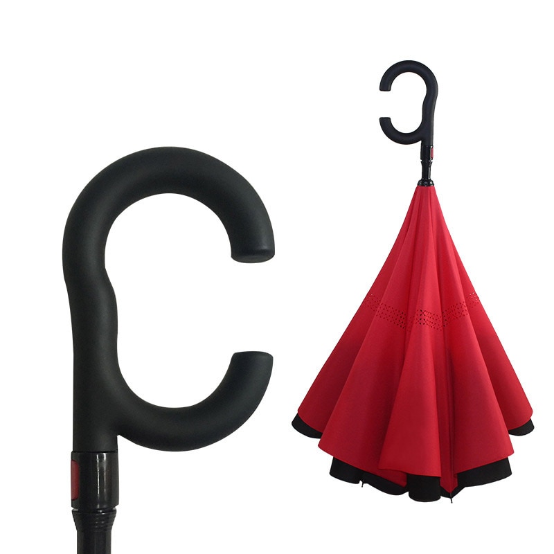 C Handvat Reverse Opvouwbare Paraplu Man Vrouwen Zon Regen Auto Semi-Automatische Paraplu Dubbele Laag Anti Uv Self Stand Parapluie