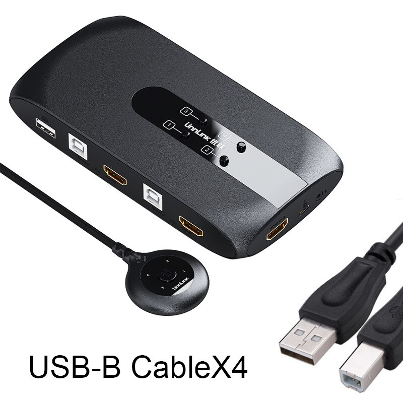Unnlink HDMI KVM Switch 4 Ports with Extender 4K30Hz 1080P60Hz 4 Computers Share 1 Monitor 4 USB for Printer Keyboard Mouse: Default Title