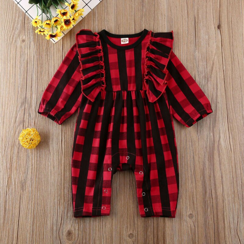 Sisters Brothers Matching Kids Baby Rompers 0-18M Boys Girls Christmas Plaid Print Long Sleeve Romper Outfits