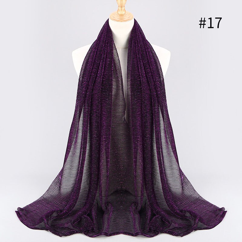 Largo pañuelo islámico para la cabeza para mujer, hiyab musulmán de 75x180cm, a la , con brillo arrugado, chales lisos: 17