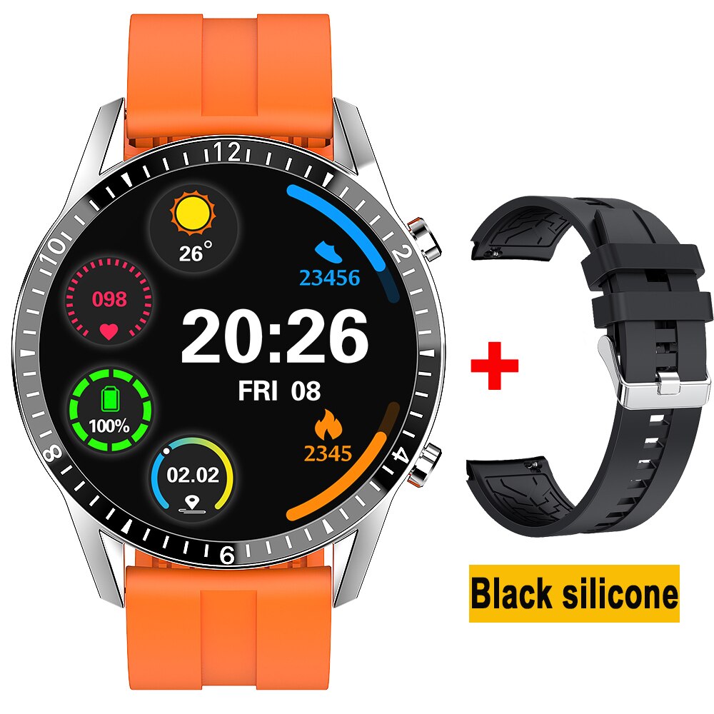 Laufen Geschwindigkeit Bluetooth Anruf Smart Uhr Männer Fitness Tracker Heart Rate Monitor Neue smartwatch herren uhren Luxus Stahl band: Orange with a strap