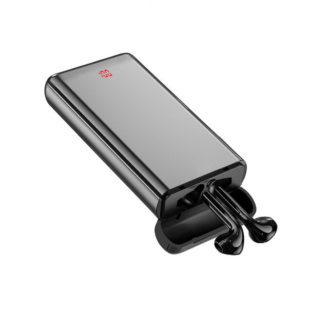 2 In 1 Met 10000Mah Opladen Case Power Bank Draadloze Bluetooth Oortelefoon 3D Stereo Dual Mic Draadloze Sport Bluetooth oordopjes: Black