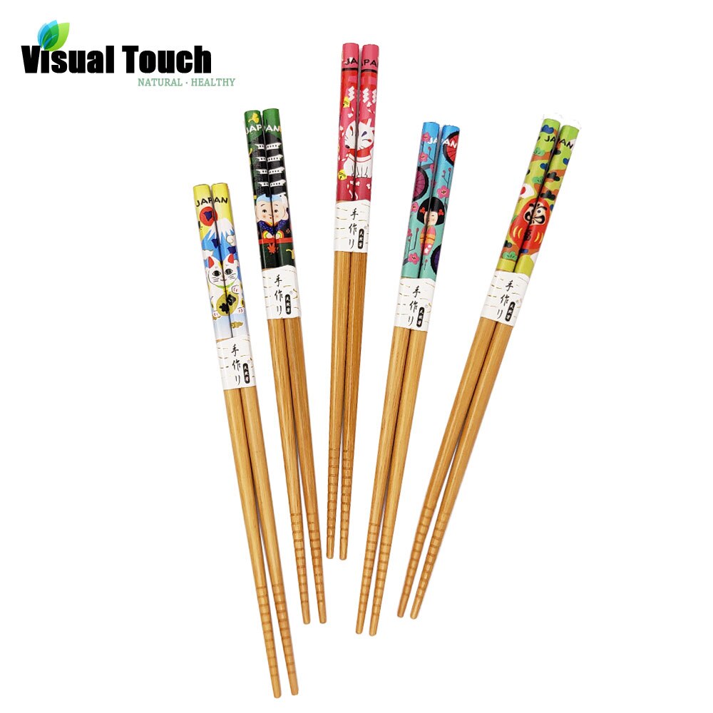 wizualny dotykać maskotka kot naturalny bambus pałeczki wielokrotnego użytku zastawa stołowa jadalnia japońnarty Chopstick Sushi pałeczki robić jedzenia zestaw prezentowy