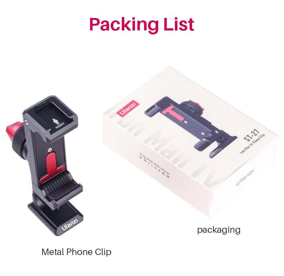 Ulanzi ST-27 Metal Vertical Shooting Phone Mount Holder Clip with Cold Shoe for Rode Wireless Go Microphone Video Light Vlog: Default Title