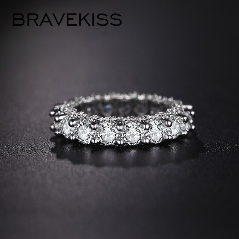 BRAVEKISS Eternity Wedding Bands Rings with Zirconia for Women CZ Promise Engagement Finger Women‘s’ Ring Bague Jewelry BUR0579A