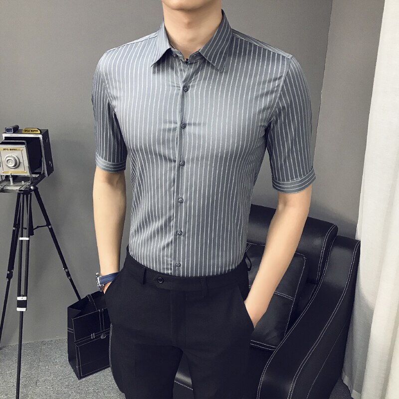 Brittiläinen kesä miesten raidalliset paidat puolihihainen paita miesten slim fit bisnes juhlavaatteet pusero miesten vaatteet 3xl