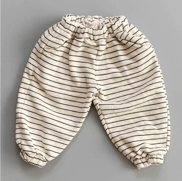 Winter Neue Baby gestreift Beiläufige Hosen Plus Samt Verdicken Kleidung Kleinkind Junge Warme Hosen Baumwolle Baby Mädchen Harem Hosen: Braun / 24M  90cm