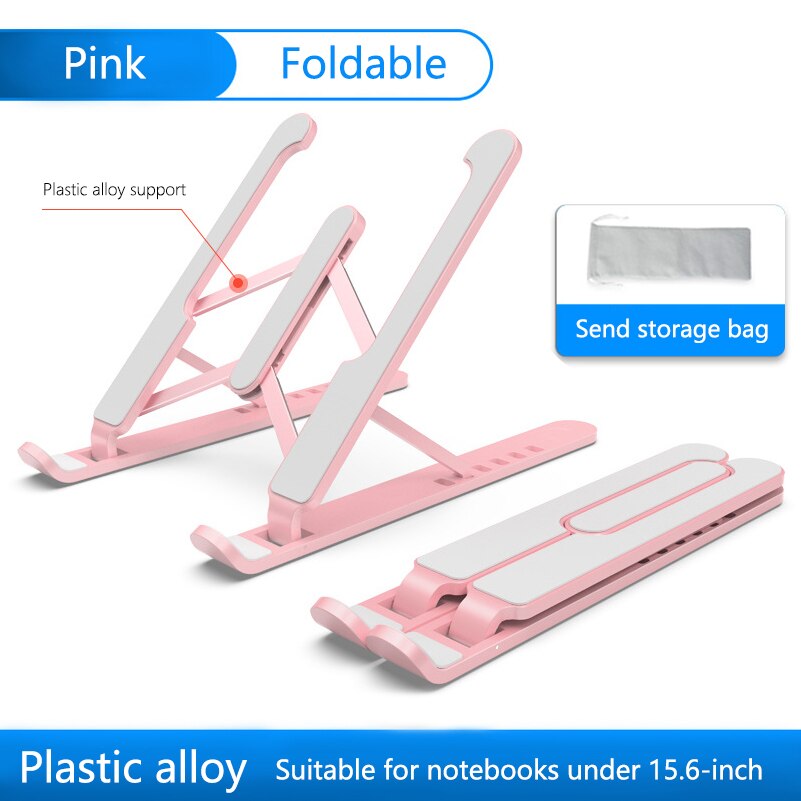 Factory Direct Portable Laptop Stand Holder For Macbook Pro Adjustable Suporte Notebook Stand Laptop Stand For Bed: L02 Pink