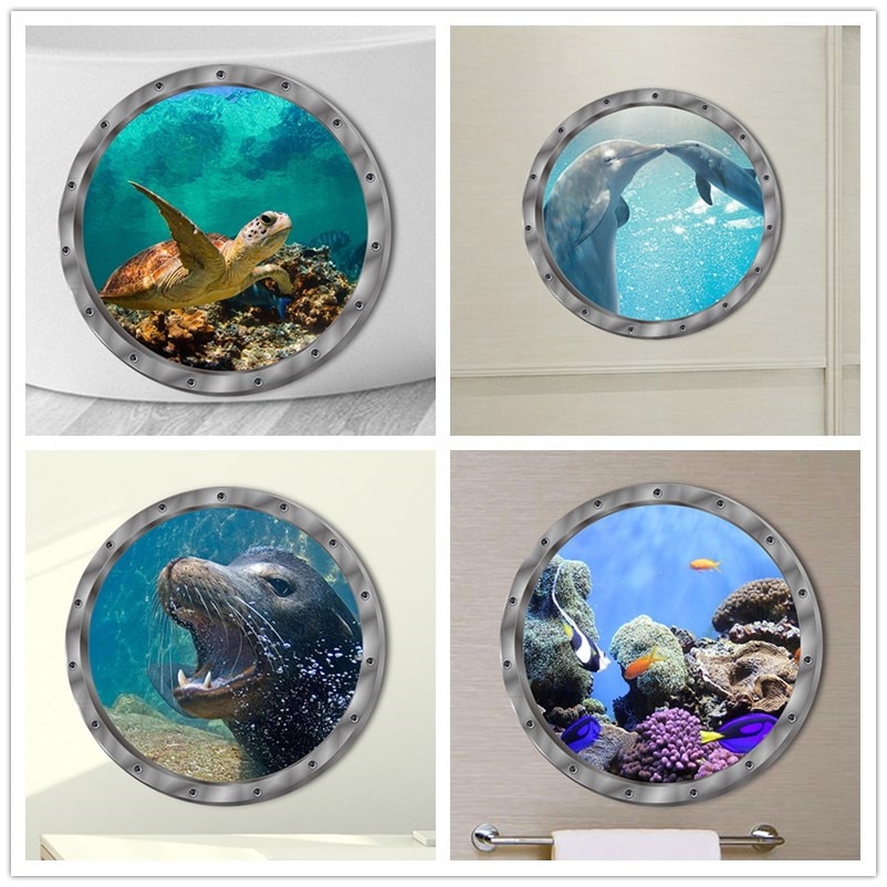 29x29cm Unterwasser Fisch Zauberstab Aufkleber Wasserdichte Delphin Schildkröte Aufkleber Für Waschmaschine Dekoration Für Schlecht Abziehbilder PVC
