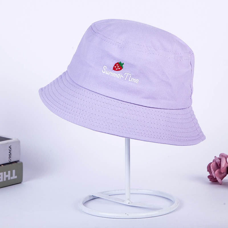 Bonito bordado de fresa con letras para chica, sombrero de pescador para mujer, y plegable, a la para actividades al aire libre, gorro de lavabo, gorro de sol, gorros