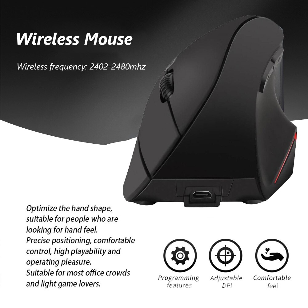 2400DPI Handheld Mice USB Receiver Wireless Vertical Mouse Computer Gamer Wireless Mouse for Home Office Gamer