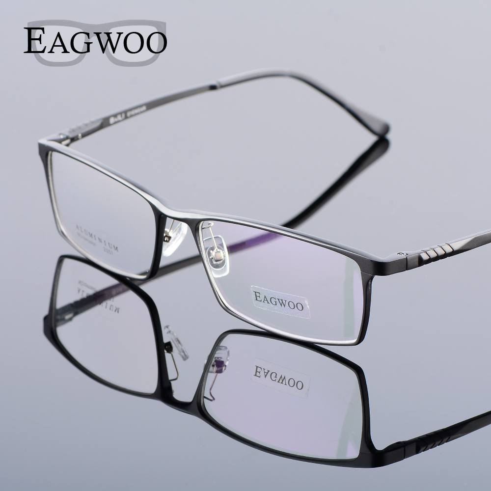 Eagwoo, gafas graduadas de cara ancha de aluminio para hombres, montura óptica de borde completo, gafas de negocios, gafas grandes ligeras MF2351
