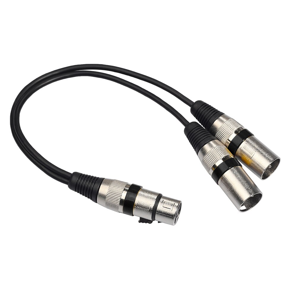 3Pin XLR Female Jack to Dual 2 Male Plug Y Splitter 30cm Adapter Cable Wire: black