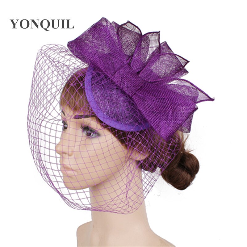 17 Colors bridal party wedding hat veils sinamay fascinator cocktai headpiece birthday veilling hats millinery MYQ097: marron