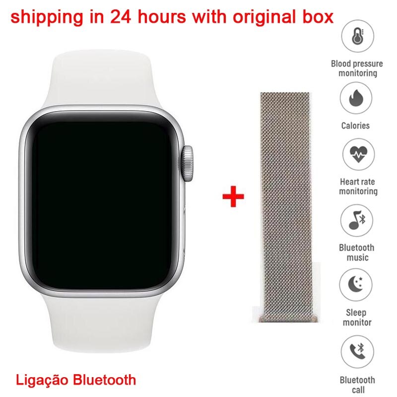 Iwo 10 t500 relógio inteligente tela sensível ao toque completa mtk2502 smartwatch monitor de freqüência cardíaca relógio de pulso 44mm iwo 12 vs t500s: white add silver