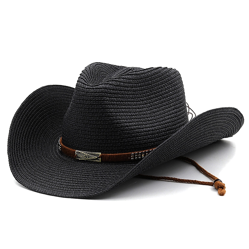 Dames Heren Cowboyhoed Zomer Brede Rand Western Cowgirl Strohoeden Mode West Fancy Dress Party Hoofddeksels Unisex Pet: Black