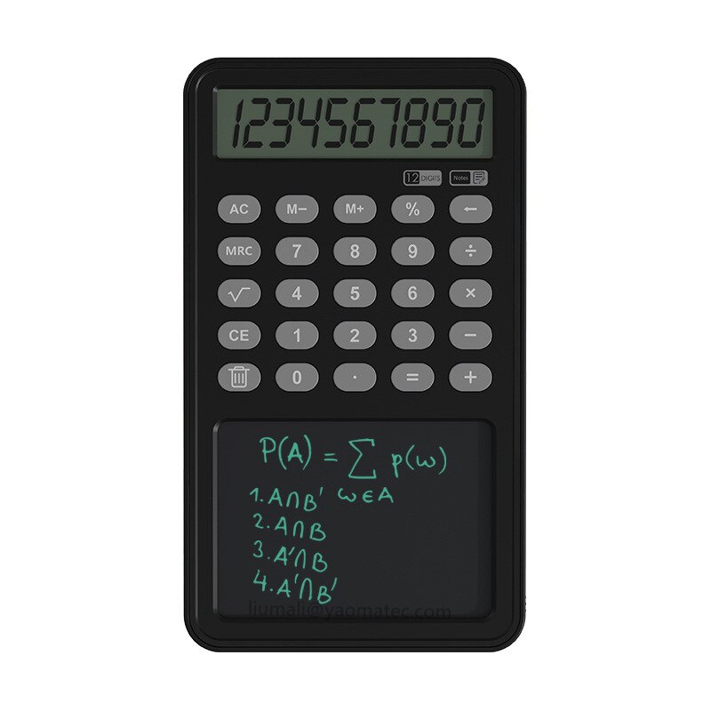 Basic Rekenmachine Standaard Functie Calculator Notepad Graffiti Board Tekentafel Lcd Schrijfblad: Black