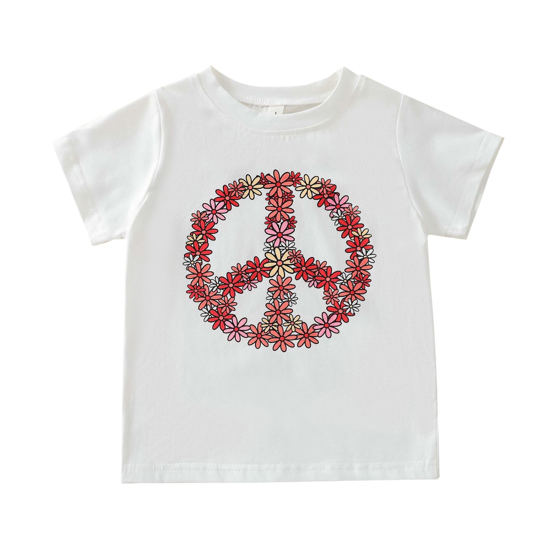 Peuter Baby Boy Meisje Eenvoud Zomer T-shirt Katoen Cartoon Gedrukt Tops Kid Mode Korte Mouw Dunne Kleding: Round flowers / 3T