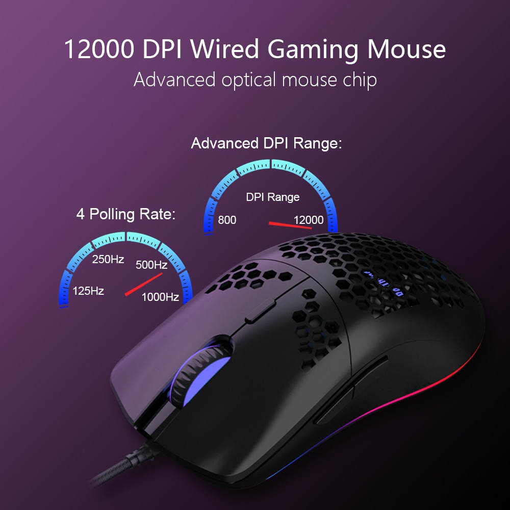 RedThunder M6 Lightweight Gaming Mouse Ultralight Cable RGB Light Programmable 7 Buttons Pixart 3325 12000 DPI for PC Xbox Game