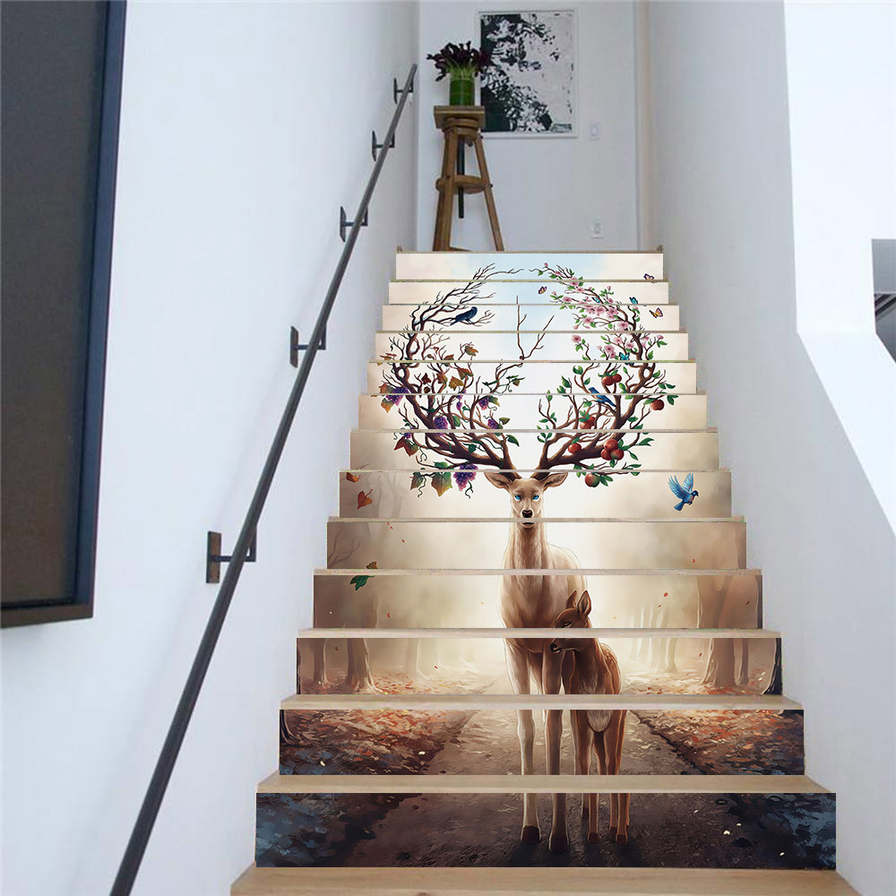 13 pz/impostato natale alce scala adesivo decorazione soggiorno Pvc autoadesivo casa impermeabile adesivo da parete adesivo passo