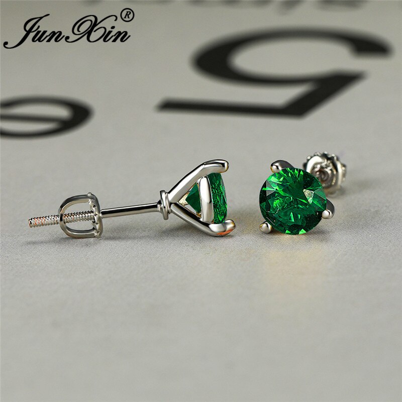 Dainty Vrouwelijke Mannelijke 6Mm Kleine Ronde Oorbellen Wit Goud Zwart Blauw Groen Rood Stone Crystal Wedding Oorknopjes Voor vrouwen: Green Earrings