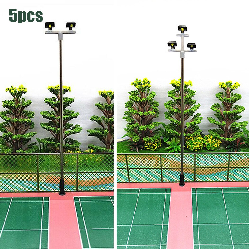 5Pcs Railway LED Floodlights Lamp Post For Yards And Depots OO HO Model Railroads 5 Double Head/Triple Head*Model Street Lights