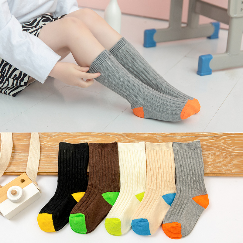 1 Pair Korean Style Mid Tube Socks for Children Four Seasons Solid Color Soft Cotton Boys Girls Casual Socks College Sports Sock