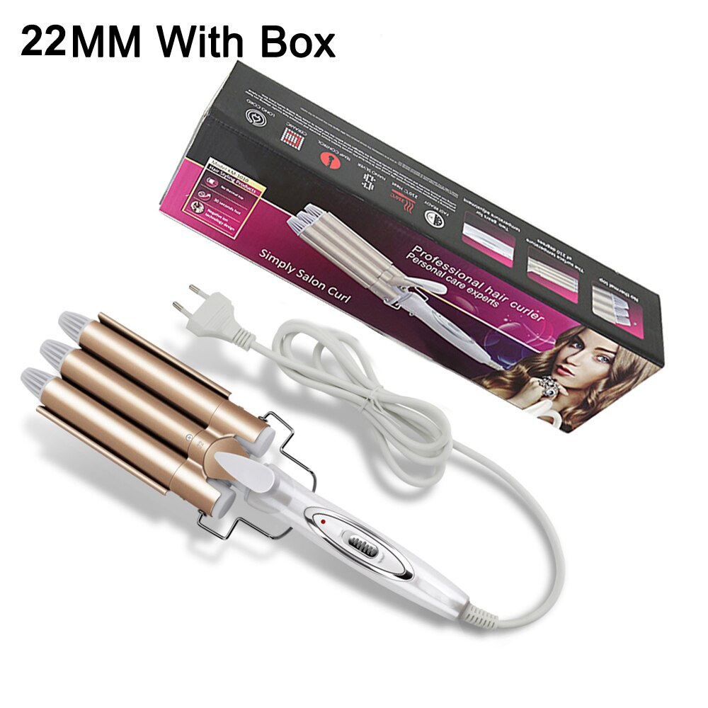 3 Barrel Curling Iron Wand 22mm Hair Curling Irons Hair Crimper Ceramic Triple Barrel Hair Curler Waving Styling Tools: With Box / US
