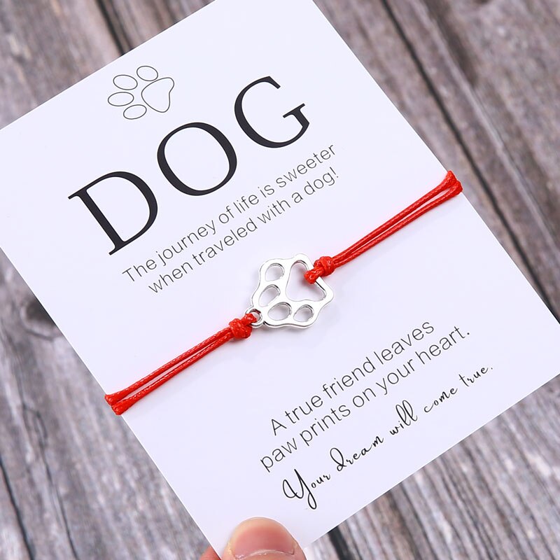 Pulsera de la amistad para él, brazalete con estampado de pata, para amantes de los perros, joyería de deseos, para padres y perros