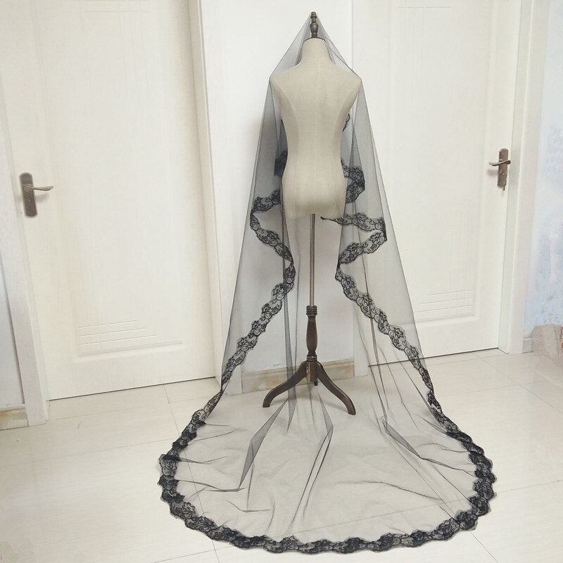 Velo De Novia De una capa, Velo De Novia Largo, con borde De encaje, 3m: 3M
