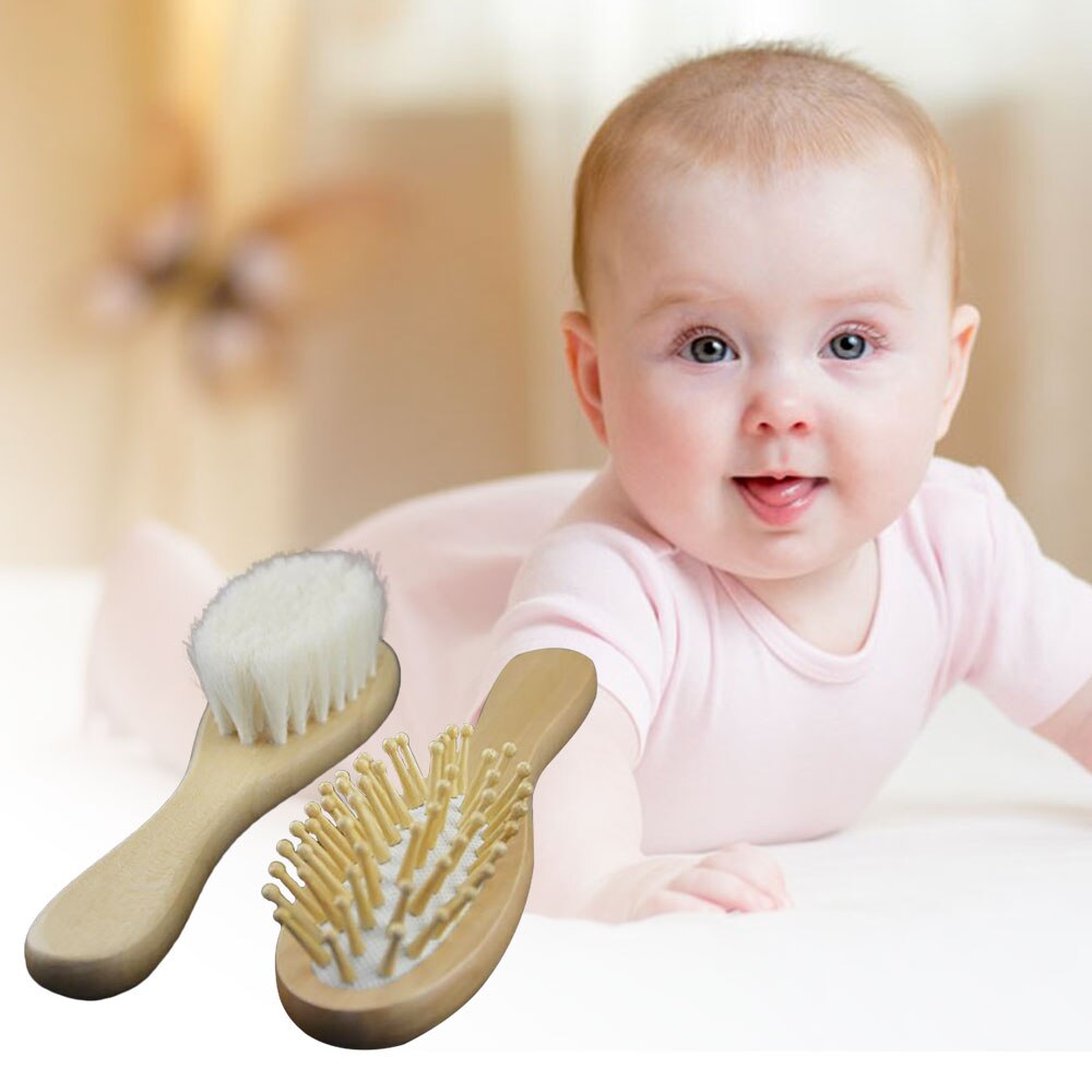 2pcs Wooden Baby Hair Brush Comb Kit Head Massager Brushes Baby Shower for Newborns Toddler Hair Brush Infant Head Massager