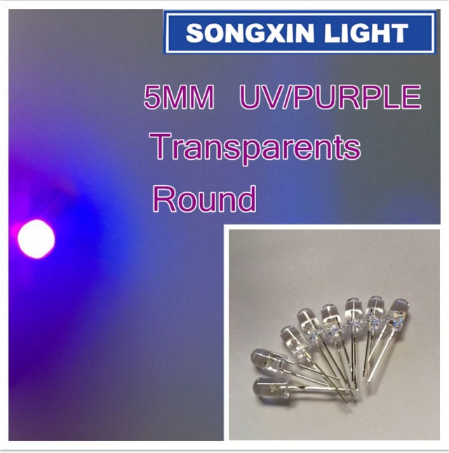 20 stuks 5mm ultraviolet 395nm 400nm uv led diode lichtgevende lamp 5 mm uvled (ultra violet paars 5 mm ronde water heldere lens)