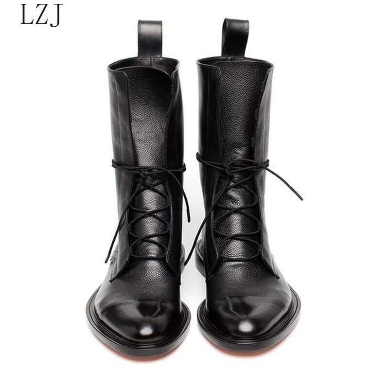 Botas planas de charol de estilo británico Para Mujer, botas en Punta Negra, botas Para motocicleta, Zapatos Para Mujer