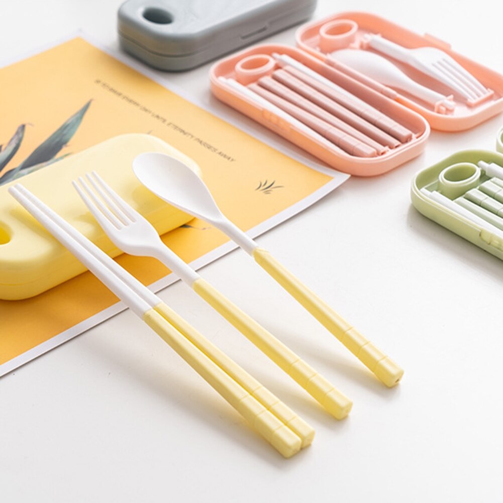 Couverts de voyage Bento baguettes fourchette cuillère pliable ensemble avec boîte de rangement