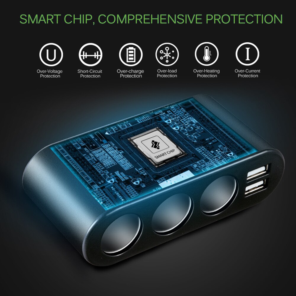 3 -weg auto sigarettenaansteker splitter lader 3.1a dubbele usb autolader stroomadapter voor iphone samsung gps