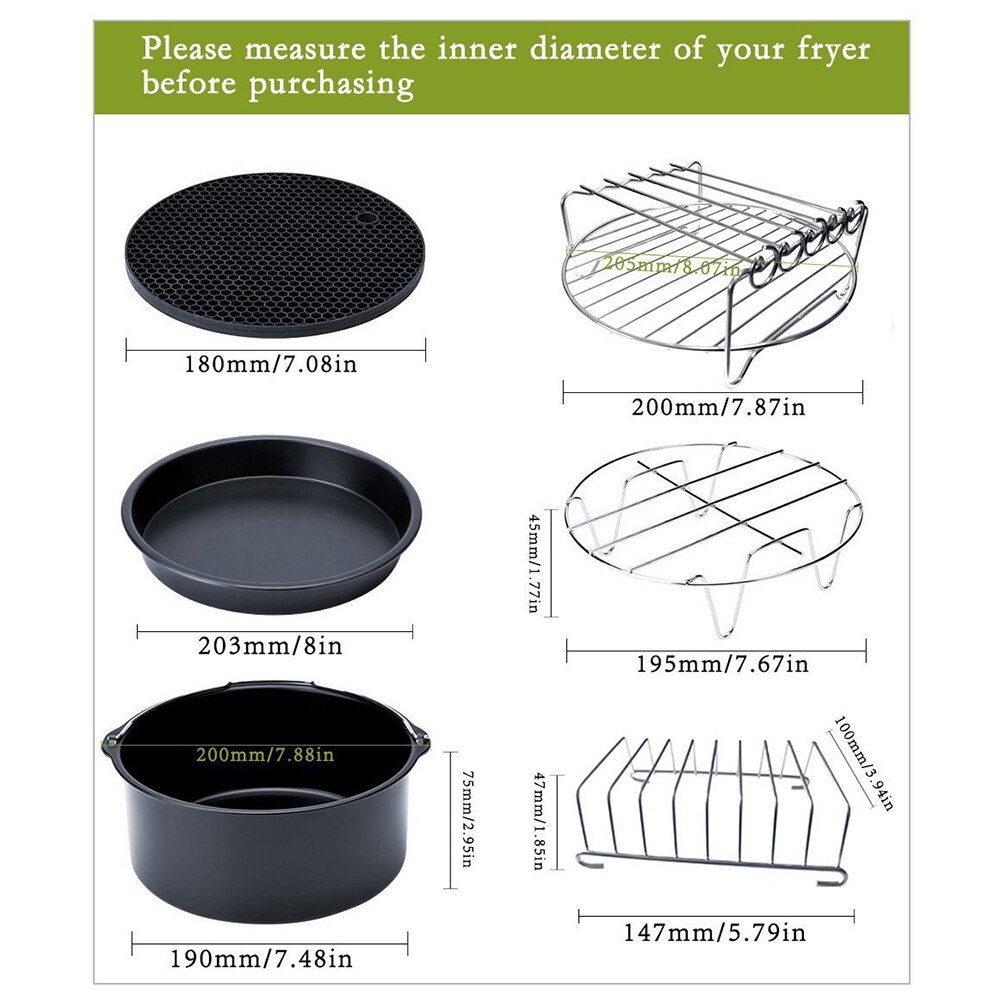 5Pcs Air Fryer Frying Cage Dish Baking Pan Rack Pizza Tray Pot Accessories Fit