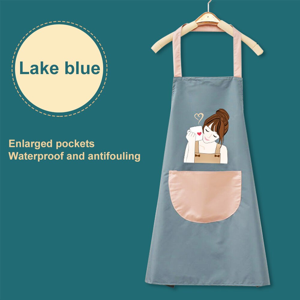 Hand Towel Apron Waterproof Stain Home Kitchen Cooking Waist Korean Cute Bear Hanging Neck Towel Apron Oversleeve: blue without towel