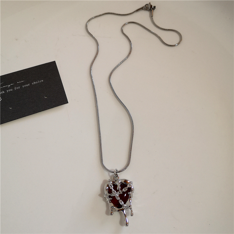 Collar con colgantes de corazón de amor y Cruz Roja Y2k para mujer y hombre, cadena de cuerda de Hip Hop, Rave, accesorios de joyería góticos de: Rodio plateado