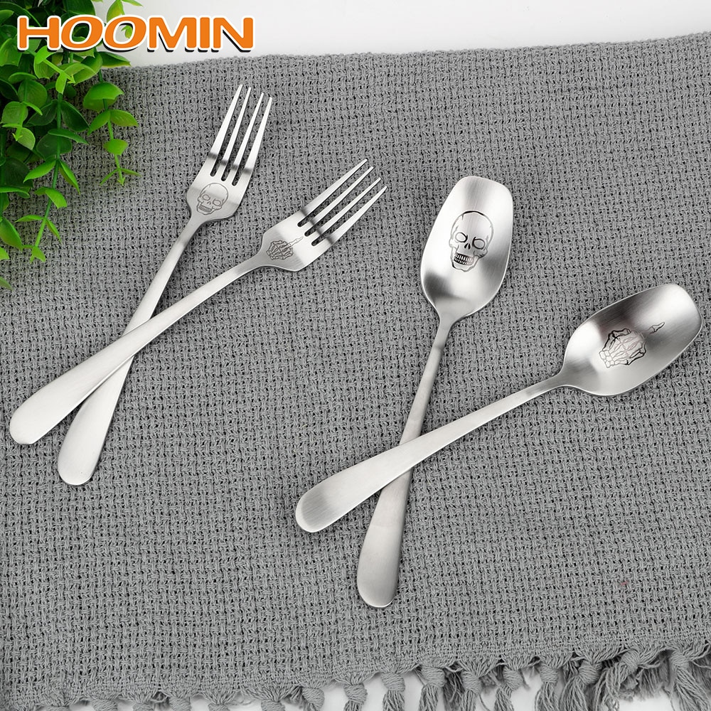 HOOMIN Kochen Zubehör Löffel Gabeln Geschirr Edelstahl Küche Werkzeuge Geschirr Skelett Schädel Gedruckt Besteck