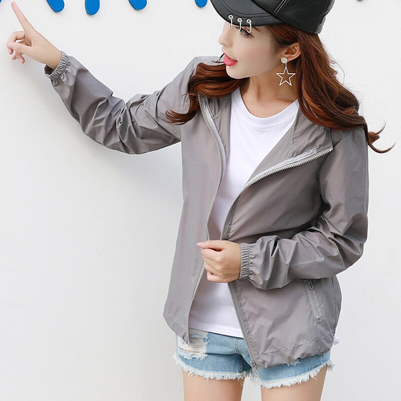 Summer Autumn Thin Sun protection clothing Jackets Women Causal Sport Jackets Zipper Lightweight Breathable Hooded Coat