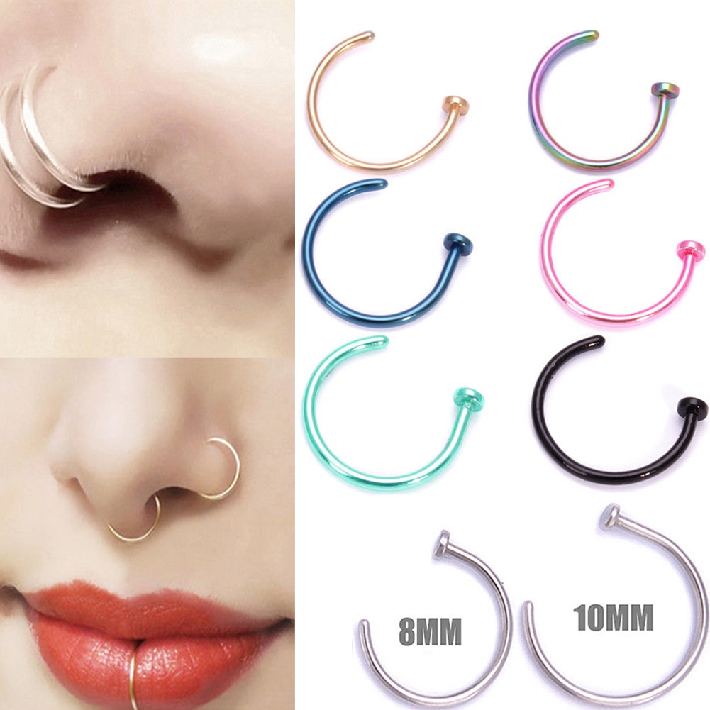 2 pièces en acier inoxydable ouvert nez anneau factice Piercing nez cerceau lèvre Punk nez Piercing goujon oreille 5 couleur unisexe