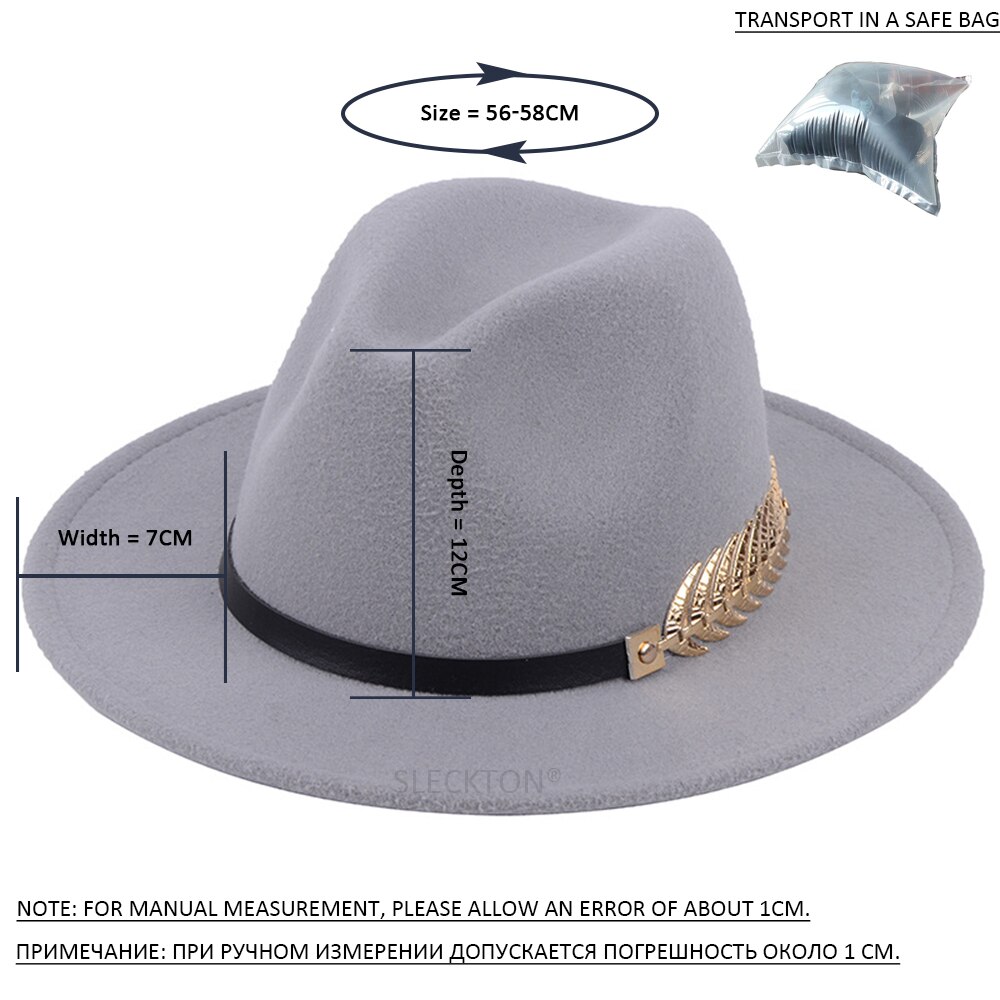 SLECKTON Fedoras Hats for Women Casual Girl Panama Jazz Cap Ladies Woolen Top Hat Men Bowler Hats Unisex Gorras S1078