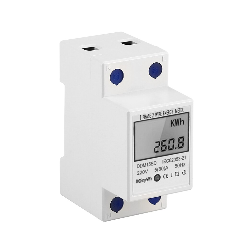 DDS-LDG 220V 50Hz Single-Phase Electricity Meter Electric Energy Meter with LCD Display 35mm Dinrail Mount: without backlight