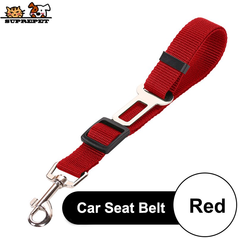 Suprepet Pet Dog Seat Belt Nylon Autogordel Voor Hond Veiligheid Hond Riem In Auto 65 Cm Verstelbare Puppy kraag Leash Halsband: Rood