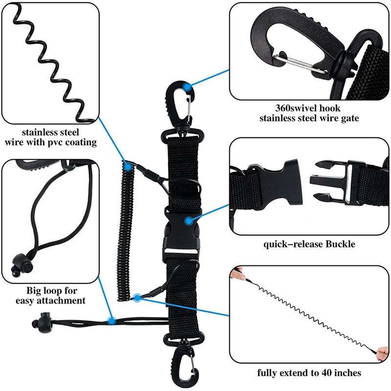 2 stück taucher-lanyards, stahlfeder-lanyards, kamera-lanyards mit schnellverschluss und tauchclips